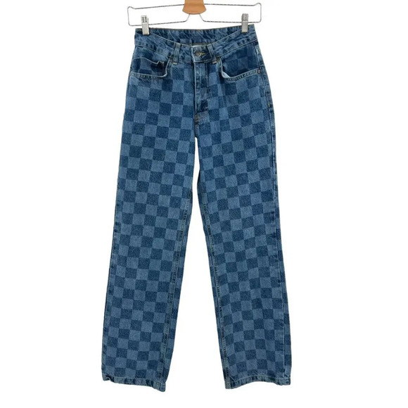 The Ragged Priest‎ Light Blue Checkered Checkerboard Dad Jeans Size 24 - Picture 2 of 12